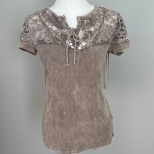 T Party Y2K bohemian style Women’s Lace Fringe Top Sz Small Made In USA